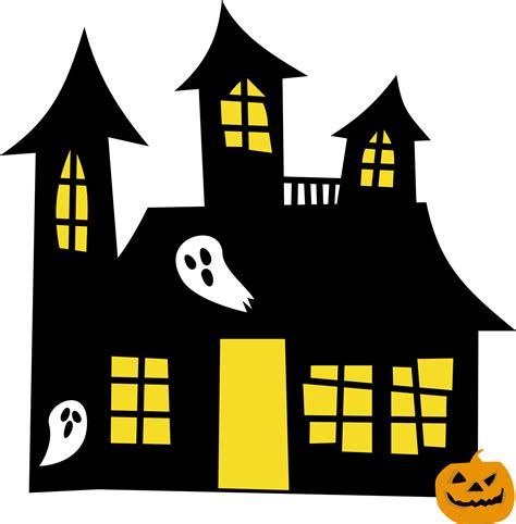 Hauntedhouse Yellowwindows Clipart Of Spooky - Halloween Haunted House ...