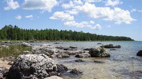 Rocky shore of Lake Huron taken from east of Port Dolomite, MI in the ...