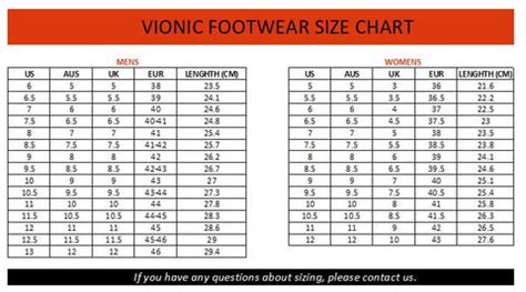 Vionic Size Chart – Brand House Direct