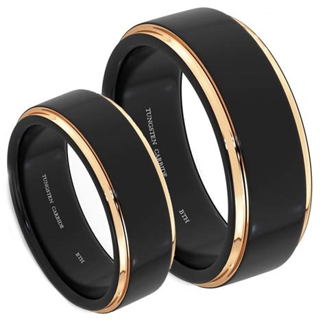 His And Hers Matching Black Tungsten Wedding Couple Rings Set