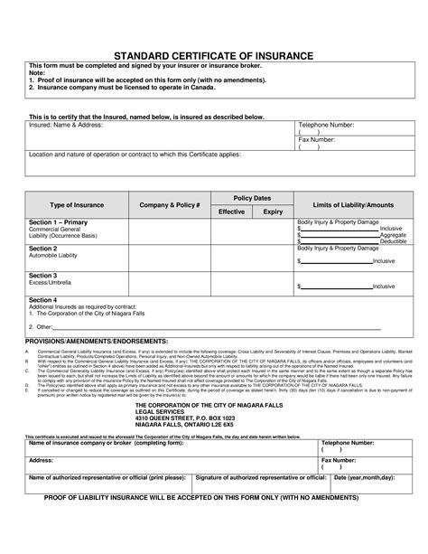 Blank Certificate Of Insurance Template