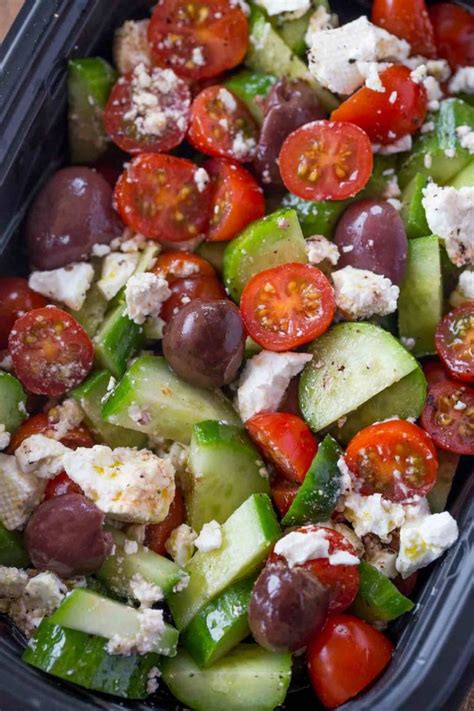 Easy Greek Salad with cucumbers, grape tomatoes, feta cheese and ...