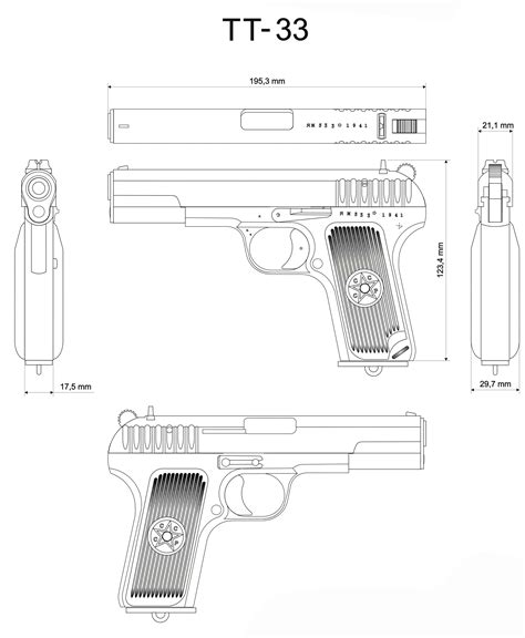 TT pistol Blueprint - Download free blueprint for 3D modeling