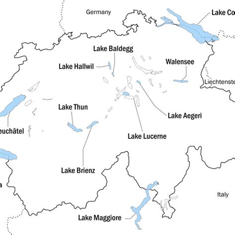 Map of Switzerland with the 11 lakes included in this study (Table 1 ...