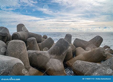 Breakwater of Concrete Tetrapods in Amalfi Coastal Town. Mediterranean Sea Stock Image - Image ...