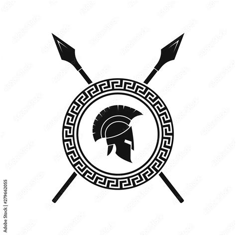 Spartan helmet, shield and spears illustration. Vector. Stock Vector | Adobe Stock