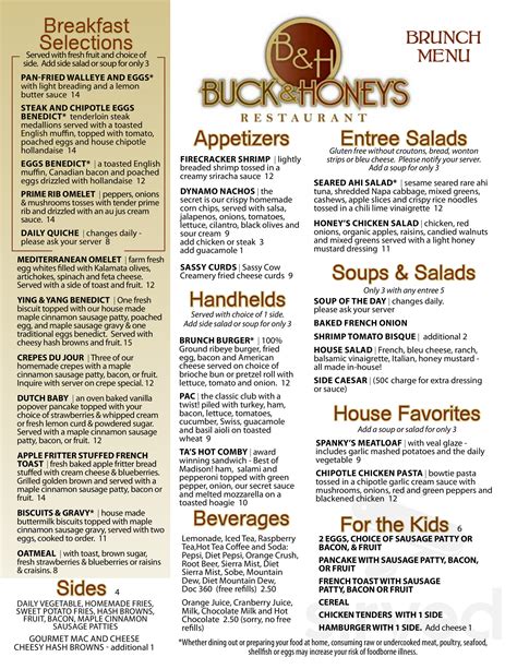 Buck & Honey's - Waunakee menu in Waunakee, Wisconsin, USA