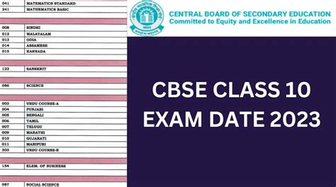 CBSE 10th Date Sheet 2023: cbse.gov.in 10 Exam Date, Time Table