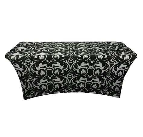 Cheap rectangle black custom 6ft floral printed stretch spandex banquet ...