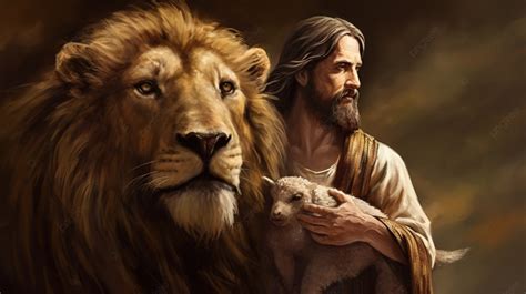 Jesus With A Lion Holding A Lamb Background, Jesus And The Lion Picture, Lion, Animal Background ...