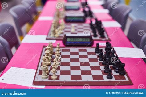 Chess Tournament Tables with Chess Timers and Blank Note Papers Stock ...