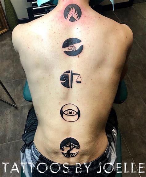 #divergent #symbols for the #fivefactions down his spine and his first! @nautilustattoo # ...