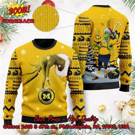 LIMITED DESIGN Michigan Wolverines Grinch Candy Cane Ugly Christmas Sweater