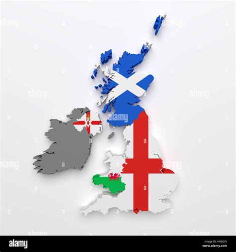 3d rendering of all the United Kingdom countries maps and flags Stock Photo - Alamy