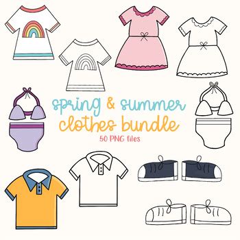 Spring and Summer Clothes Clipart by Little Farm Clipart | TPT