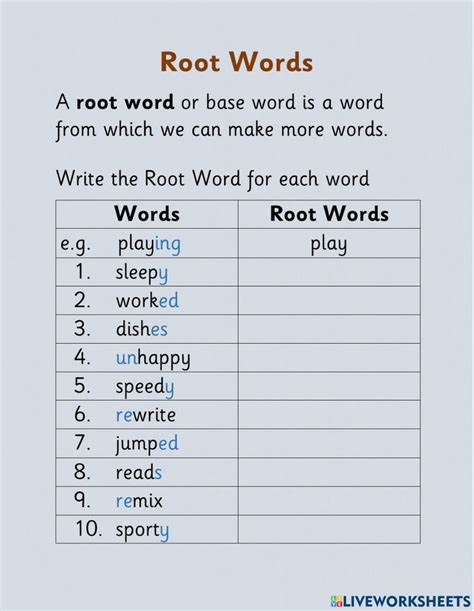 Root Words exercise for Grade 1 | Root words, Root words activities ...