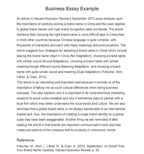 Business Essay Example, Sample ️ Bookwormlab.com