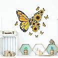 Amazon.com: Butterfly with Sunflower Wall Stickers, Sunflower with Butterfly Wall Decals for ...