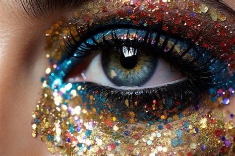 Premium AI Image | a woman with a blue eye and a gold glitter eye with ...