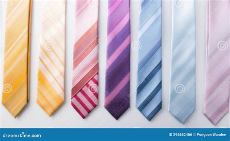 Neckties in Various Colors and Patterns on White Background. Diagonal ...