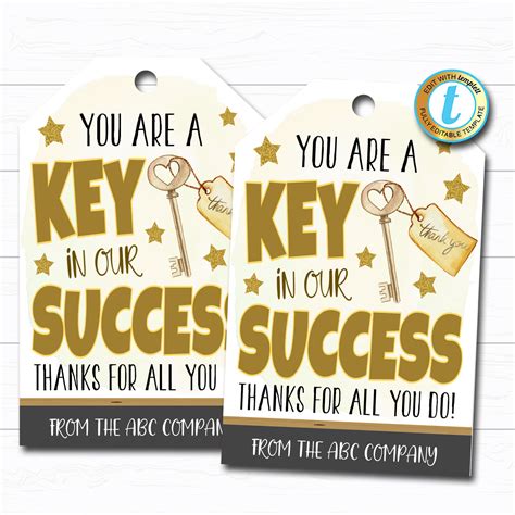 Employee Appreciation Gift Tag Thank You Success Key Worker - Etsy ...