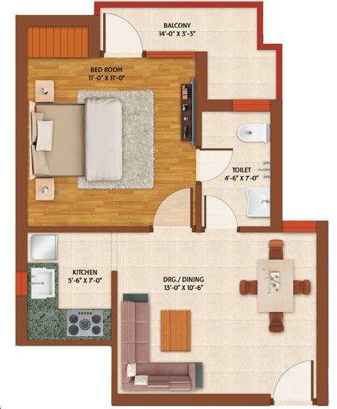 1 BHK plan layouts.