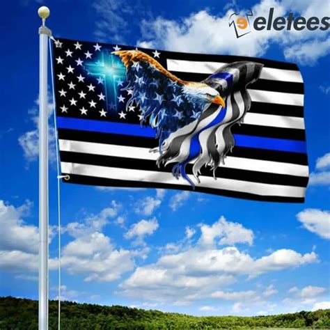 The Thin Blue Line Police Law Enforcement American Eagles Flag