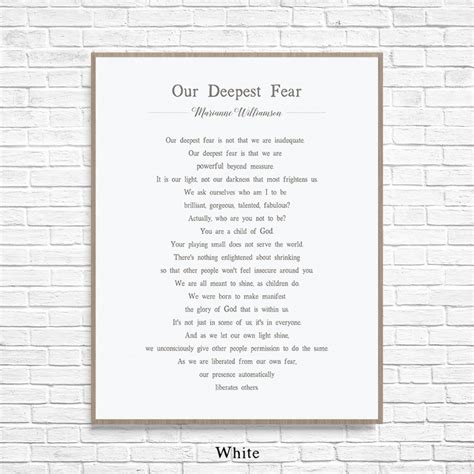 Our Deepest Fear poem by American poet Marianne Williamson art | Etsy