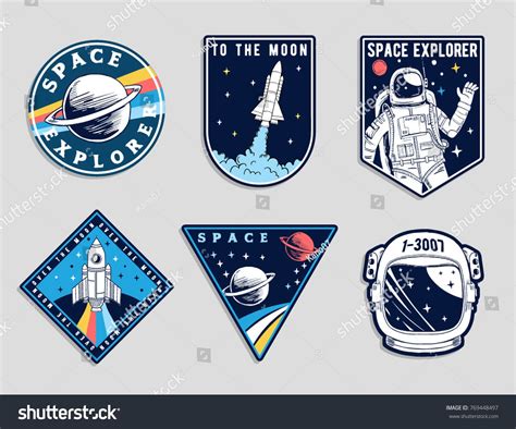 Set of space and astronaut , patches, emblems, badges and labels ...