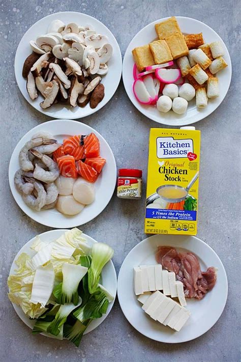 Chinese Hot Pot ingredients consists of protein (meat and seafood), vegetables, tofu, mushrooms ...