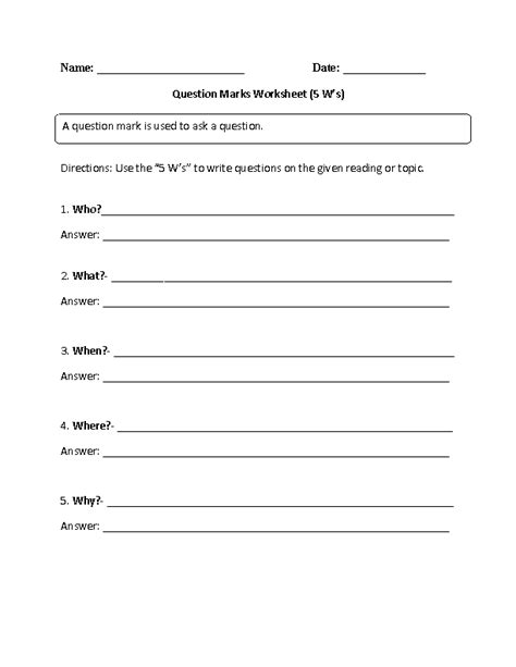 Question Marks Worksheets | Question Marks Worksheet 5 W's