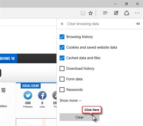 How to clear cache, history and other browser data in Microsoft Edge?