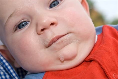 Cute Baby Drooling stock photo. Image of portrait, blue - 10834560