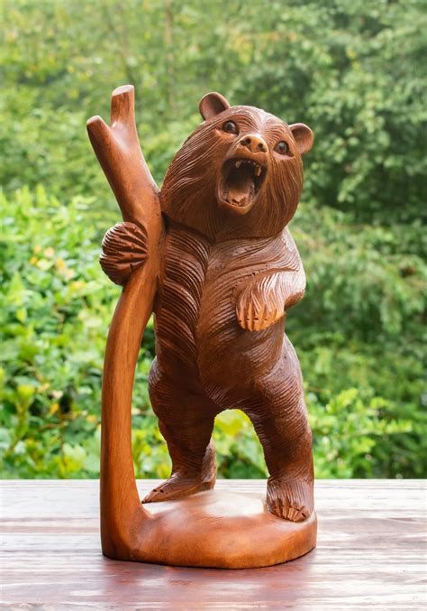 G6 COLLECTION 12 Wooden Hand Carved Grizzly Bear In A Tree Statue ...