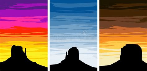 Monument Valley Silhouettes at Sunset Stock Vector - Illustration of ...