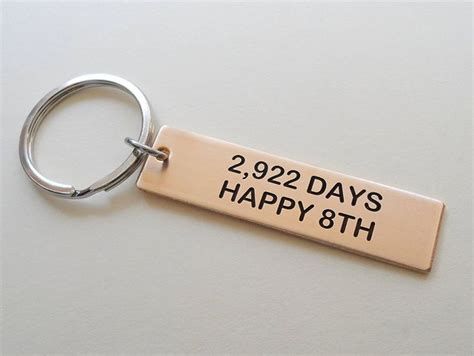 Bronze Tag Keychain Engraved with "2,922 Days, Happy 8th"; Handmade 8 Year Anniversary Couples ...