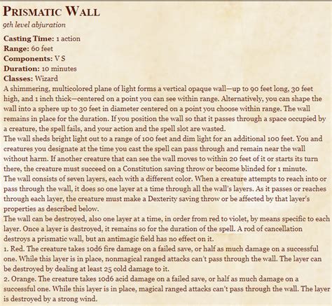 Prismatic Wall 5e Spell in D&D - Dnd Spells