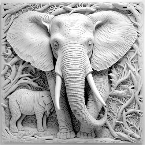 Elephant Portrait, Laser Engrave File - Black And White Background ...