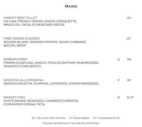 Menu at Watershed Wines restaurant, Witchcliffe, Bussell Hwy