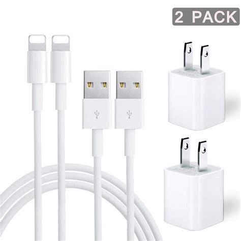 iPhone Charger 2-Pack Charging Cable and USB Wall Charger Power Adapter Plug Block Compatible ...