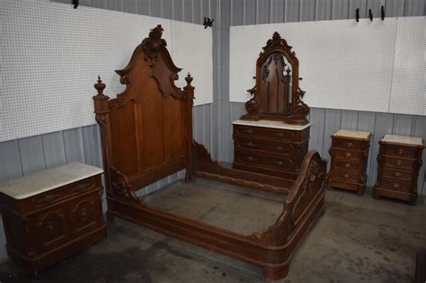 Walnut Victorian Bedroom Set with Marble Tops