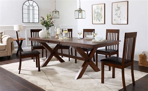 Grange Dark Wood Extending Dining Table with 8 Oxford Chairs (Brown Leather Seat Pads ...