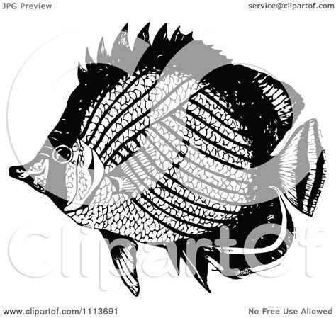 Clipart Vintage Black And White Tropical Marine Fish 3 - Royalty Free ...