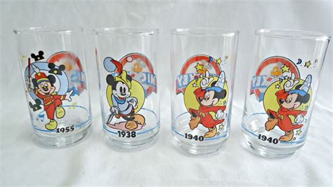 4 Mickey Mouse Disney Drinking Glasses Vintage 1955 1938 1940 | Drinking glasses, Glassware ...