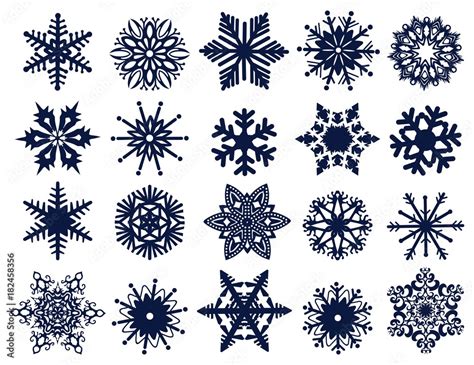 Set of snowflakes of different shapes. Vector illustration. Stock Vector | Adobe Stock