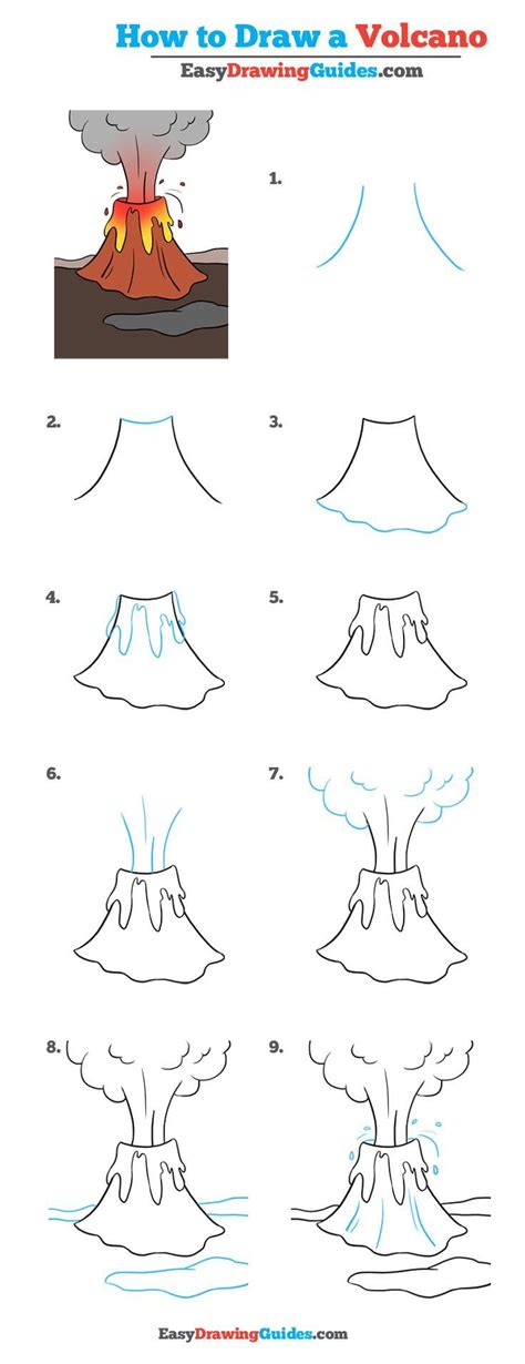 How to Draw a Volcano - Really Easy Drawing Tutorial | Drawing tutorials for kids, Drawing ...