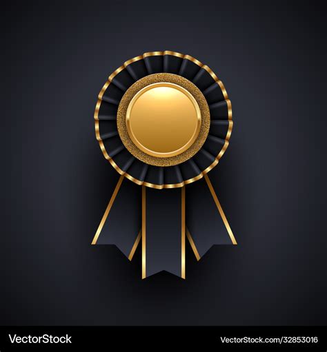 Gold and black award badge with ribbon Royalty Free Vector