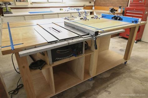 Remodelaholic | Table Saw Workbench Building Plans with Rockler T-Track System