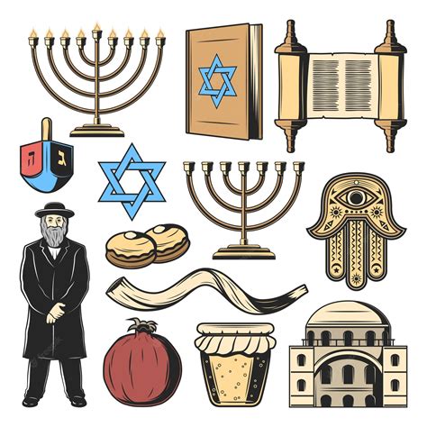 Premium Vector | Jewish religion symbols israel culture tradition