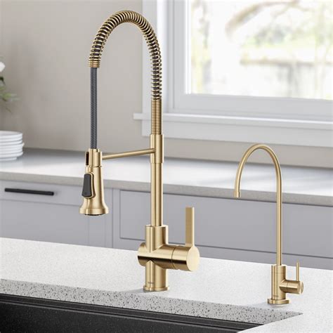 KRAUS Britt™ Commercial Style Kitchen Faucet and Purita™ Water Filter Faucet Combo in Brushed ...